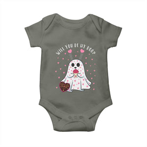 Valentines Ghost Baby Onesie Will You Be My Boo Cute Funny TS10 Military Green Print Your Wear