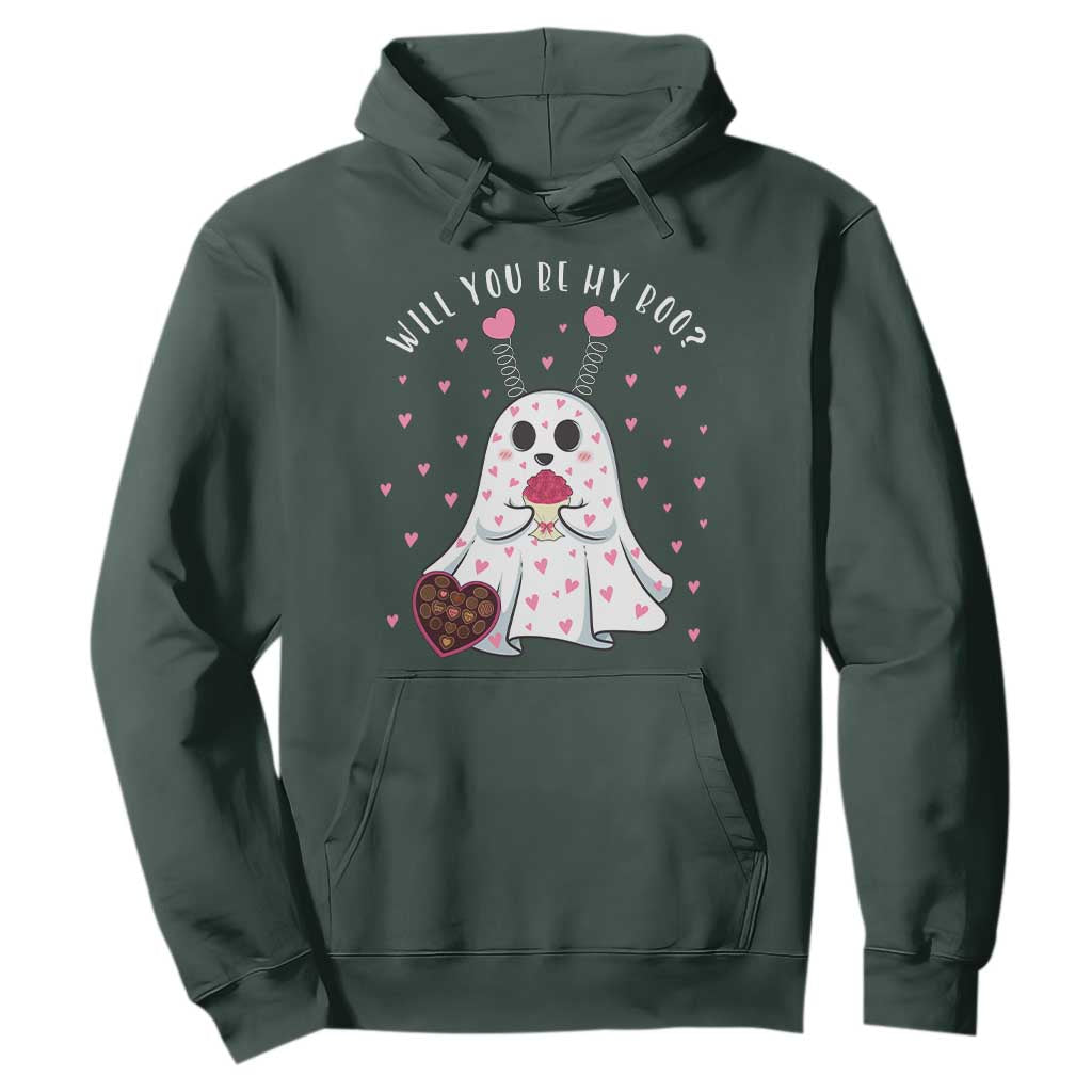 Valentines Ghost Hoodie Will You Be My Boo Cute Funny TS10 Dark Forest Green Print Your Wear