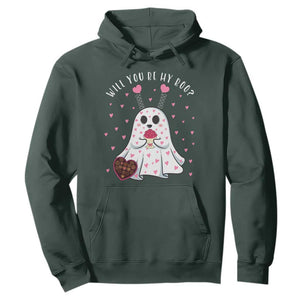 Valentines Ghost Hoodie Will You Be My Boo Cute Funny TS10 Dark Forest Green Print Your Wear