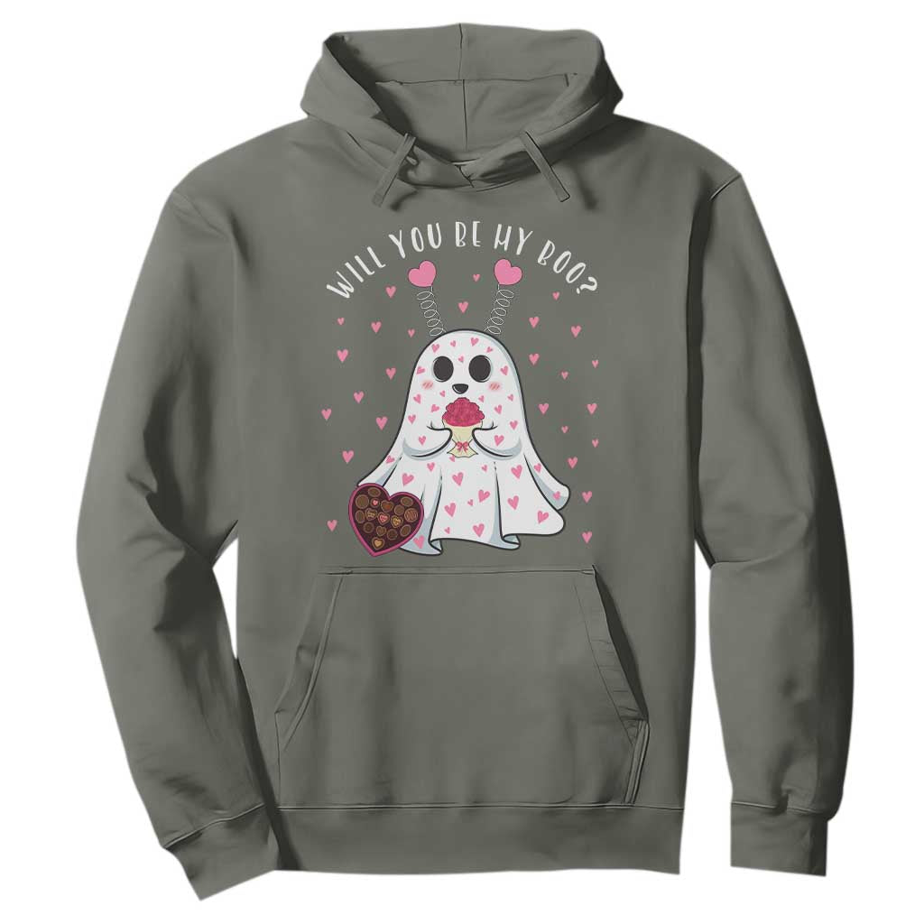 Valentines Ghost Hoodie Will You Be My Boo Cute Funny TS10 Military Green Print Your Wear