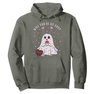 Valentines Ghost Hoodie Will You Be My Boo Cute Funny TS10 Military Green Print Your Wear