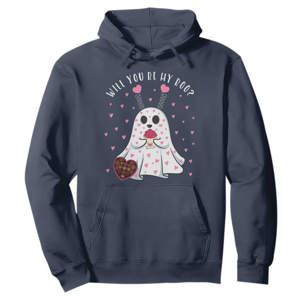 Valentines Ghost Hoodie Will You Be My Boo Cute Funny TS10 Navy Print Your Wear
