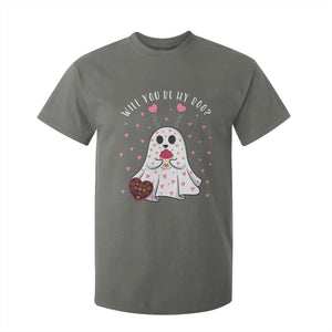 Valentines Ghost T Shirt For Kid Will You Be My Boo Cute Funny TS10 Military Green Print Your Wear