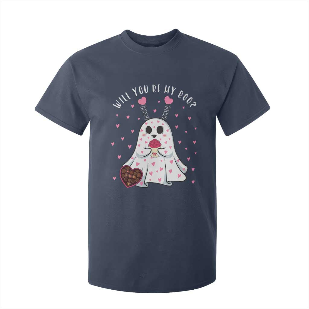 Valentines Ghost T Shirt For Kid Will You Be My Boo Cute Funny TS10 Navy Print Your Wear