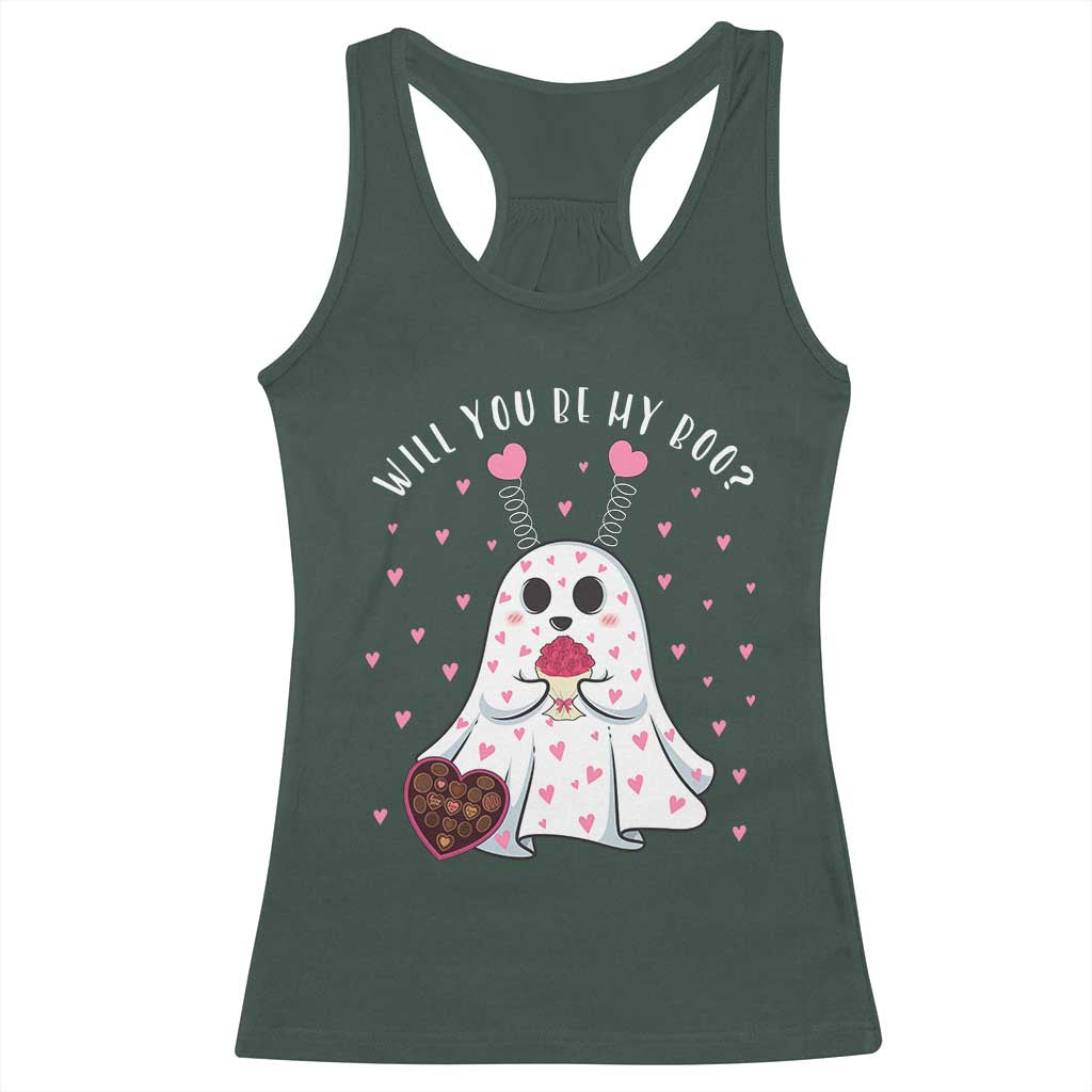 Valentines Ghost Racerback Tank Top Will You Be My Boo Cute Funny TS10 Dark Forest Green Print Your Wear