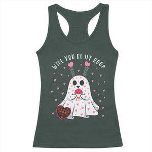 Valentines Ghost Racerback Tank Top Will You Be My Boo Cute Funny TS10 Dark Forest Green Print Your Wear