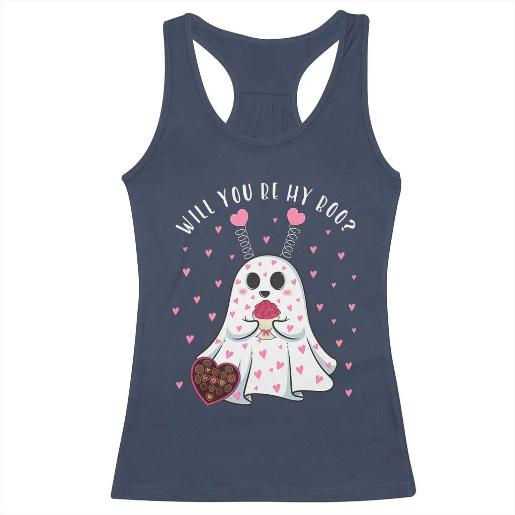 Valentines Ghost Racerback Tank Top Will You Be My Boo Cute Funny TS10 Navy Print Your Wear