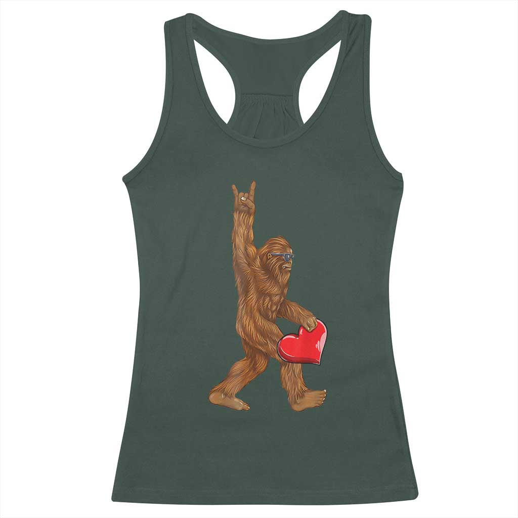 Bigfoot Heart Valentines Day Racerback Tank Top Boys Men Kids Love Sasquatch Lovers TS10 Dark Forest Green Print Your Wear