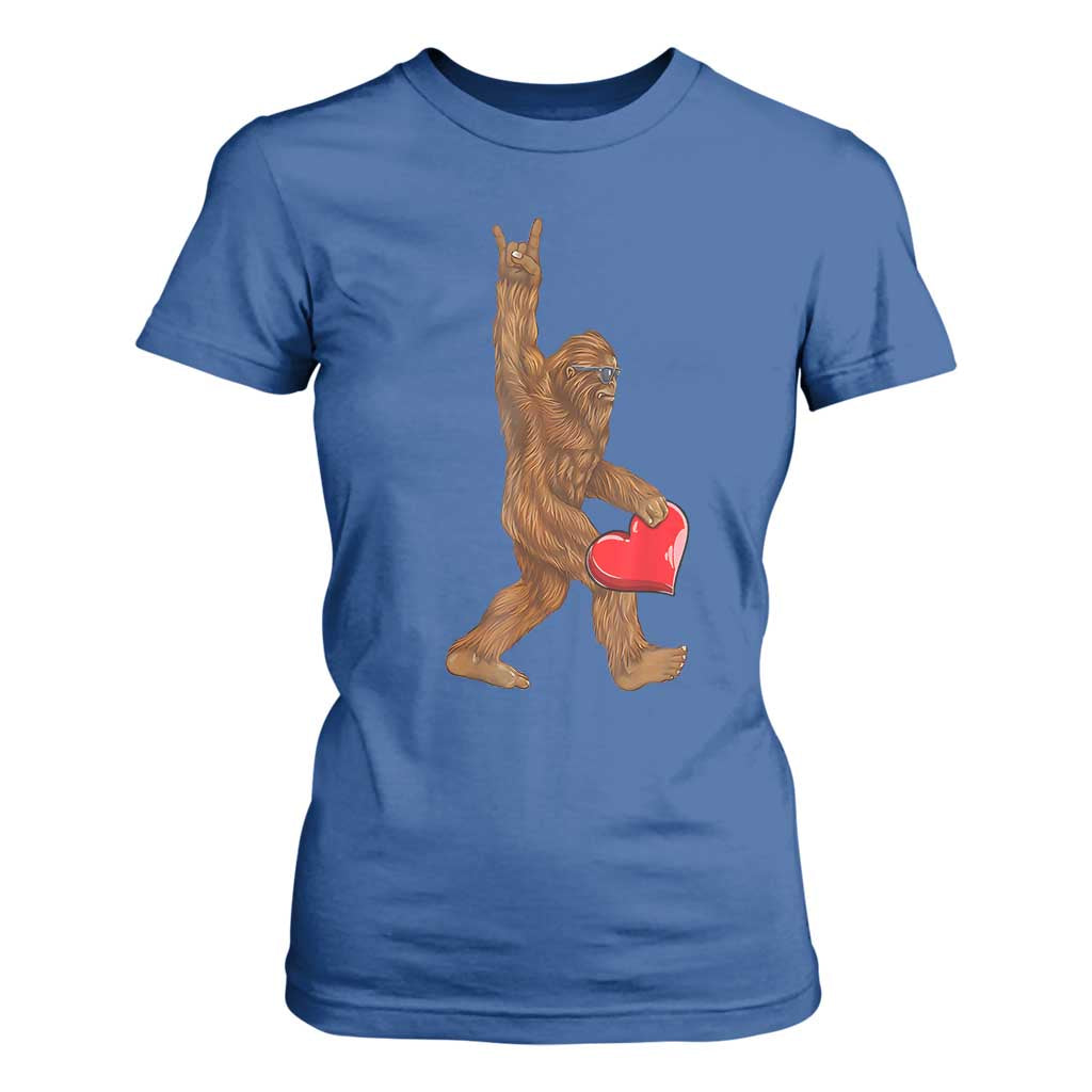 Bigfoot Heart Valentines Day T Shirt For Women Boys Men Kids Love Sasquatch Lovers TS10 Royal Blue Print Your Wear