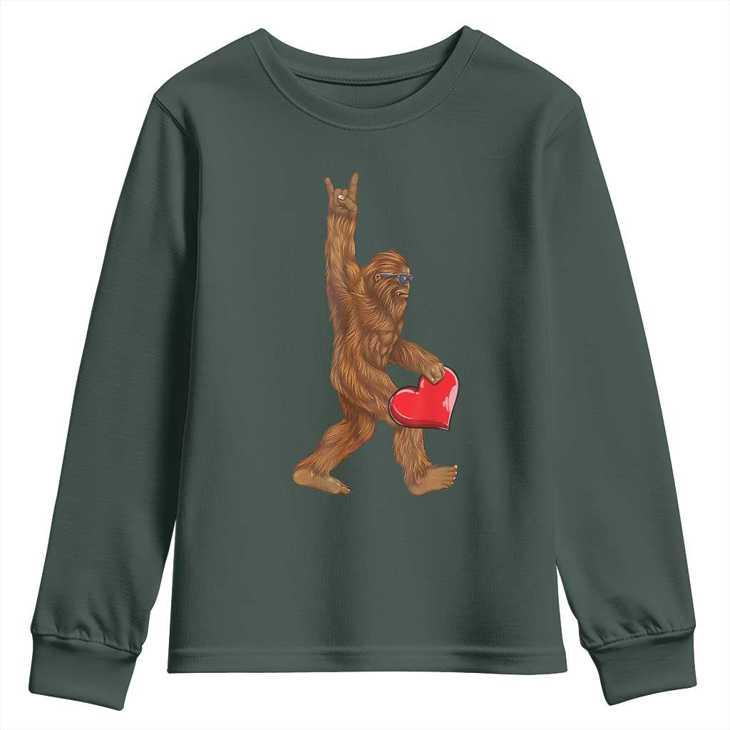Bigfoot Heart Valentines Day Youth Sweatshirt Boys Men Kids Love Sasquatch Lovers TS10 Dark Forest Green Print Your Wear