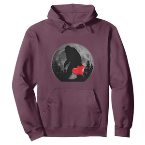 Bigfoot Heart Valentines Day Hoodie Funny Valentine Sasquatch Lovers TS10 Maroon Print Your Wear