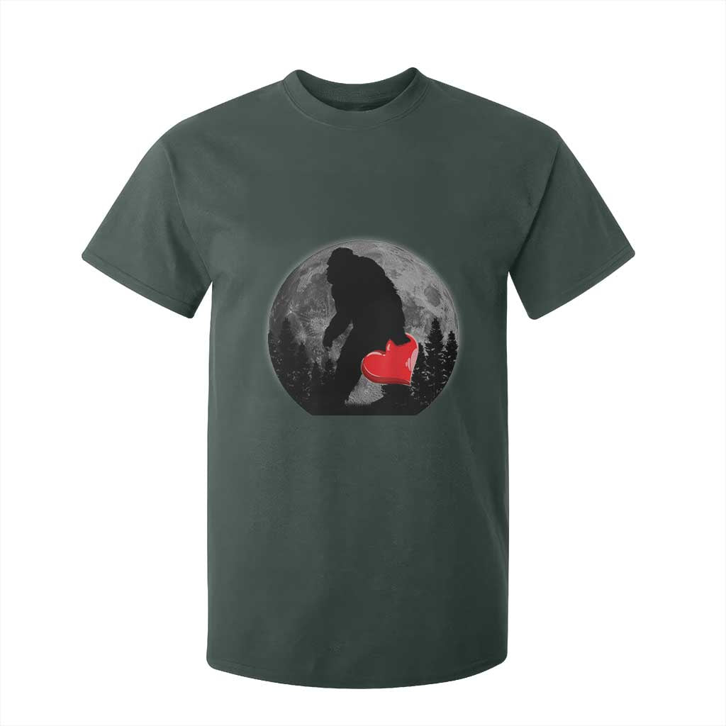 Bigfoot Heart Valentines Day T Shirt For Kid Funny Valentine Sasquatch Lovers TS10 Dark Forest Green Print Your Wear