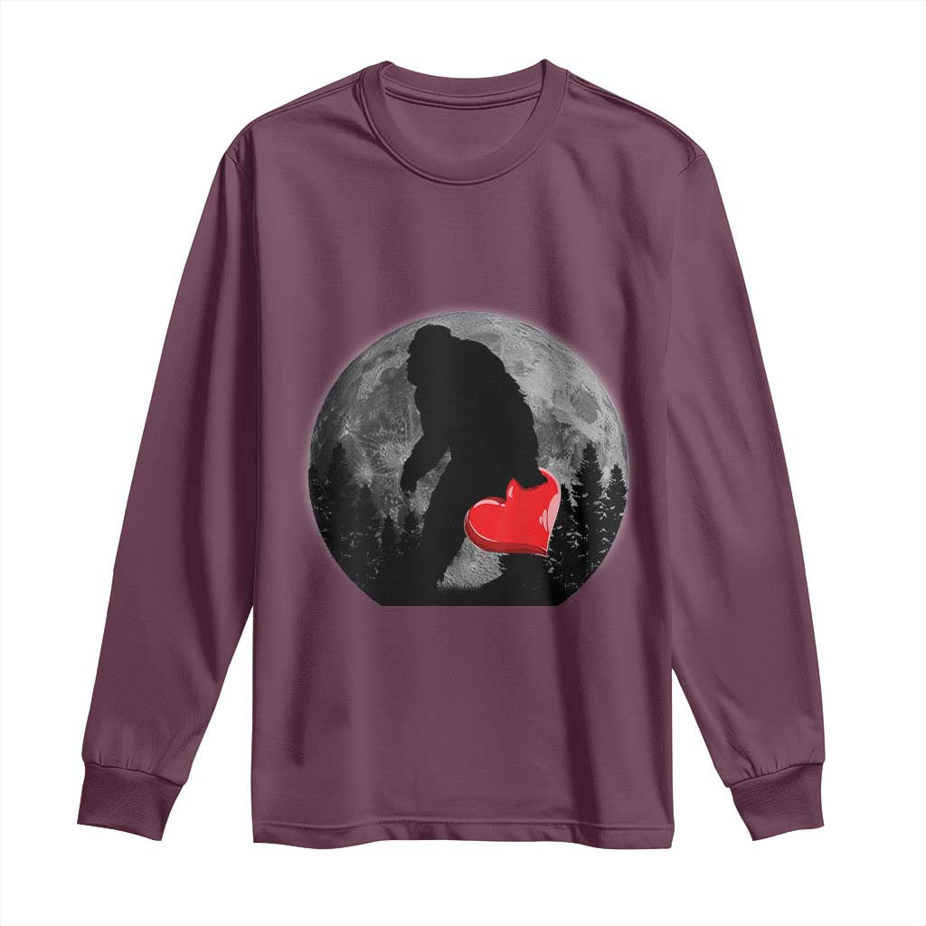 Bigfoot Heart Valentines Day Long Sleeve Shirt Funny Valentine Sasquatch Lovers TS10 Maroon Print Your Wear