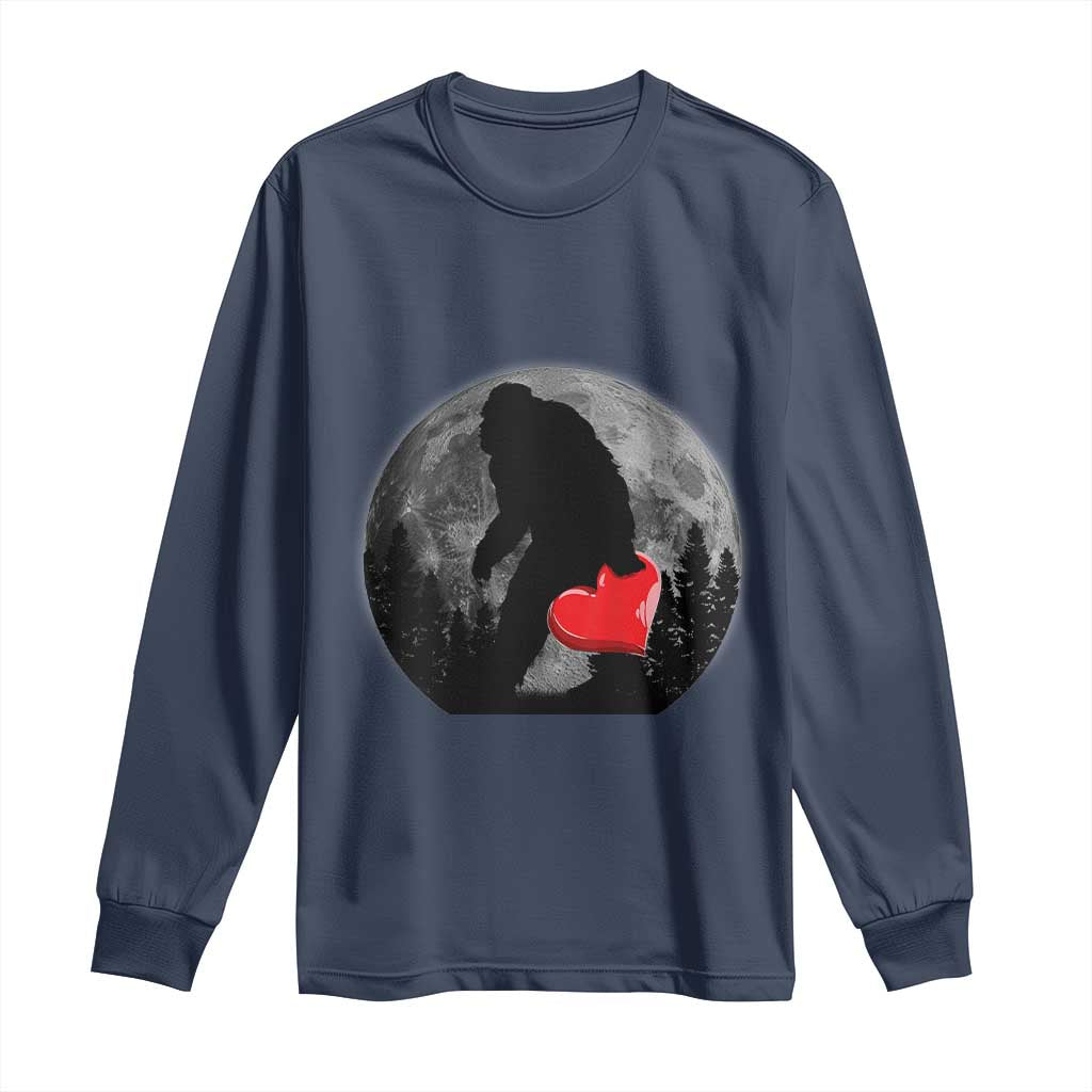 Bigfoot Heart Valentines Day Long Sleeve Shirt Funny Valentine Sasquatch Lovers TS10 Navy Print Your Wear