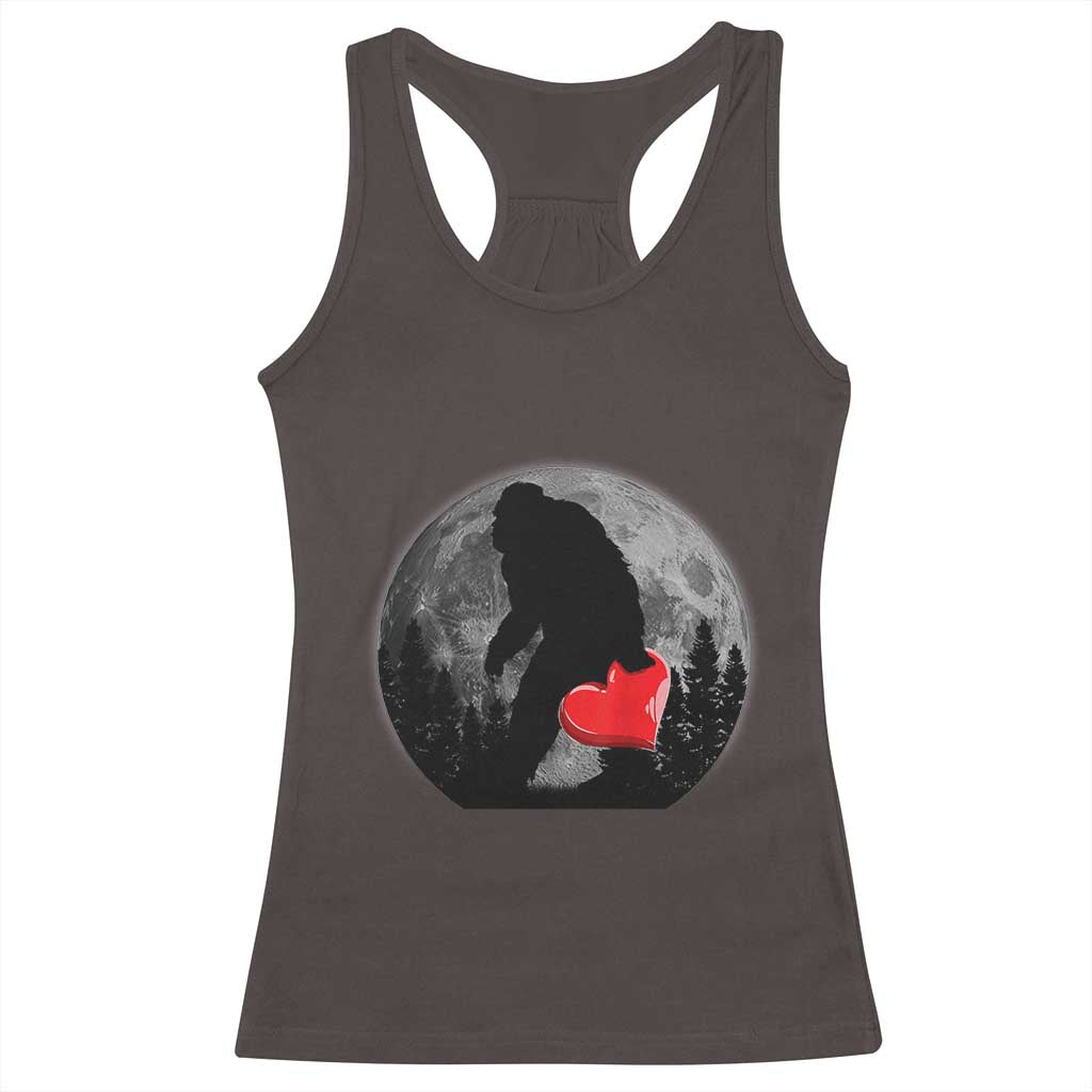 Bigfoot Heart Valentines Day Racerback Tank Top Funny Valentine Sasquatch Lovers TS10 Dark Chocolate Print Your Wear