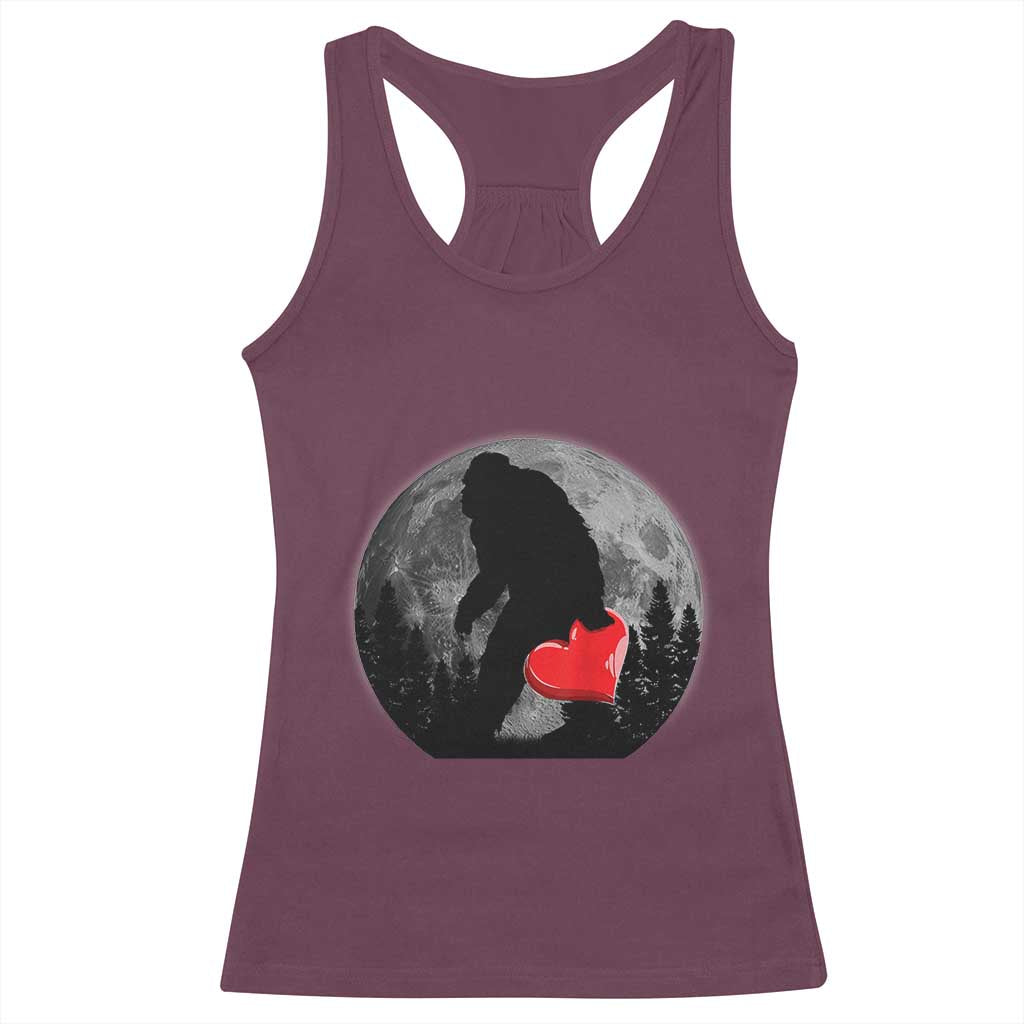 Bigfoot Heart Valentines Day Racerback Tank Top Funny Valentine Sasquatch Lovers TS10 Maroon Print Your Wear
