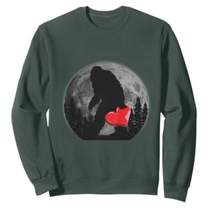Bigfoot Heart Valentines Day Sweatshirt Funny Valentine Sasquatch Lovers TS10 Dark Forest Green Print Your Wear