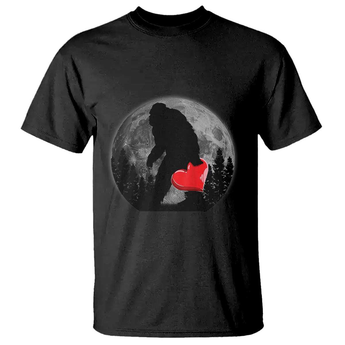 Bigfoot Heart Valentines Day T Shirt Funny Valentine Sasquatch Lovers TS10 Black Print Your Wear