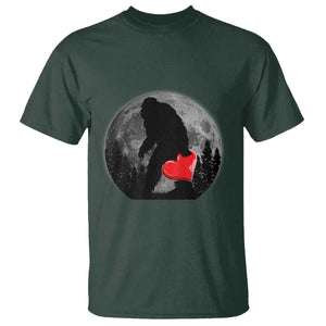 Bigfoot Heart Valentines Day T Shirt Funny Valentine Sasquatch Lovers TS10 Dark Forest Green Print Your Wear