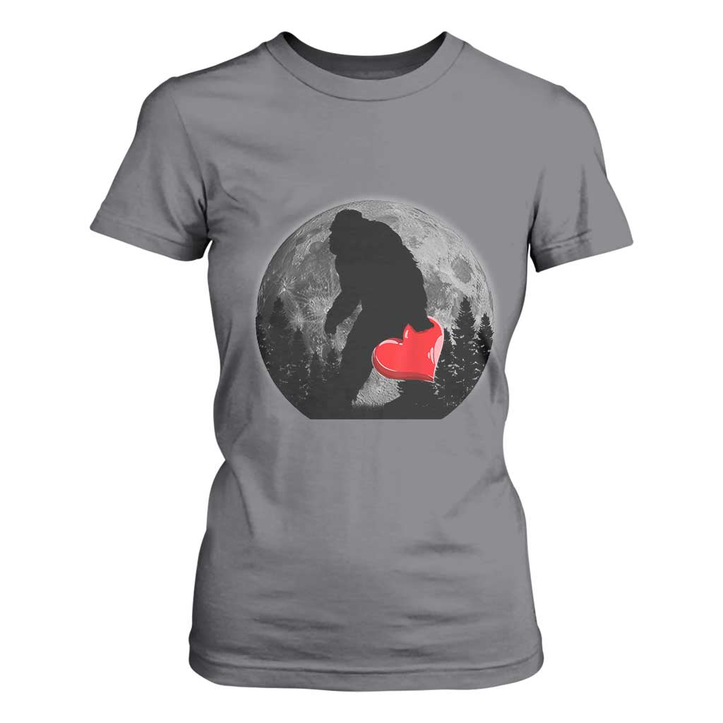 Bigfoot Heart Valentines Day T Shirt For Women Funny Valentine Sasquatch Lovers TS10 Charcoal Print Your Wear