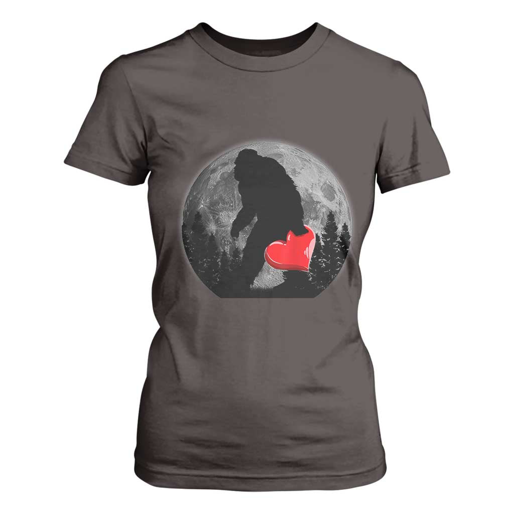 Bigfoot Heart Valentines Day T Shirt For Women Funny Valentine Sasquatch Lovers TS10 Dark Chocolate Print Your Wear