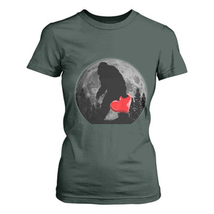 Bigfoot Heart Valentines Day T Shirt For Women Funny Valentine Sasquatch Lovers TS10 Dark Forest Green Print Your Wear