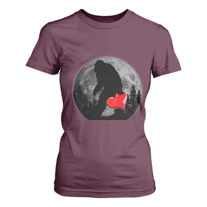 Bigfoot Heart Valentines Day T Shirt For Women Funny Valentine Sasquatch Lovers TS10 Maroon Print Your Wear