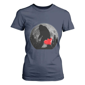 Bigfoot Heart Valentines Day T Shirt For Women Funny Valentine Sasquatch Lovers TS10 Navy Print Your Wear