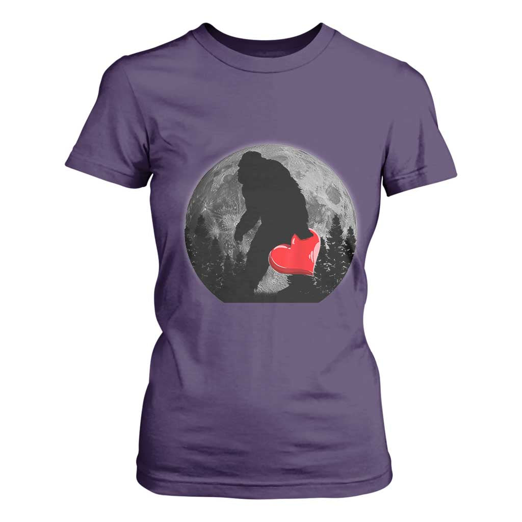 Bigfoot Heart Valentines Day T Shirt For Women Funny Valentine Sasquatch Lovers TS10 Purple Print Your Wear