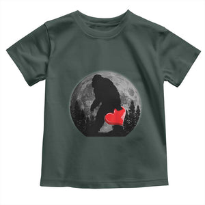 Bigfoot Heart Valentines Day Toddler T Shirt Funny Valentine Sasquatch Lovers TS10 Dark Forest Green Print Your Wear