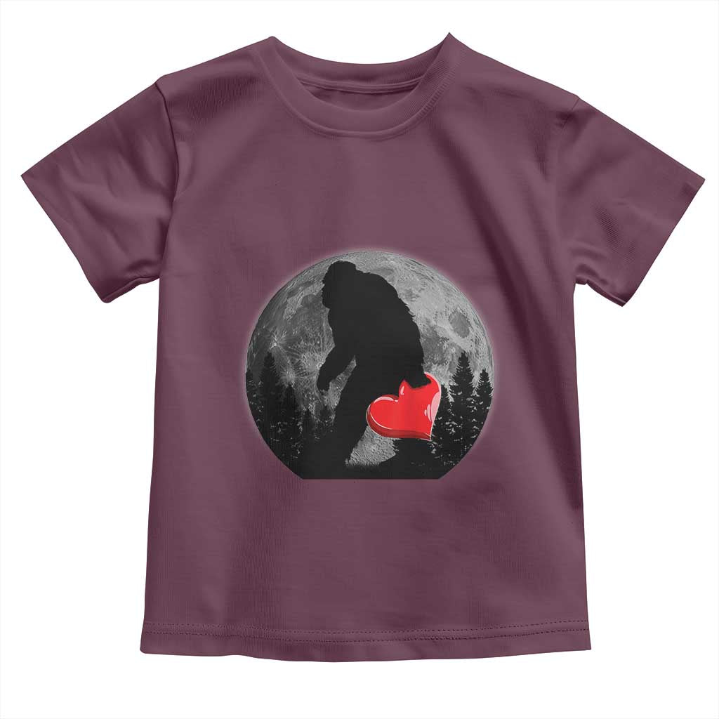 Bigfoot Heart Valentines Day Toddler T Shirt Funny Valentine Sasquatch Lovers TS10 Maroon Print Your Wear