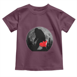 Bigfoot Heart Valentines Day Toddler T Shirt Funny Valentine Sasquatch Lovers TS10 Maroon Print Your Wear