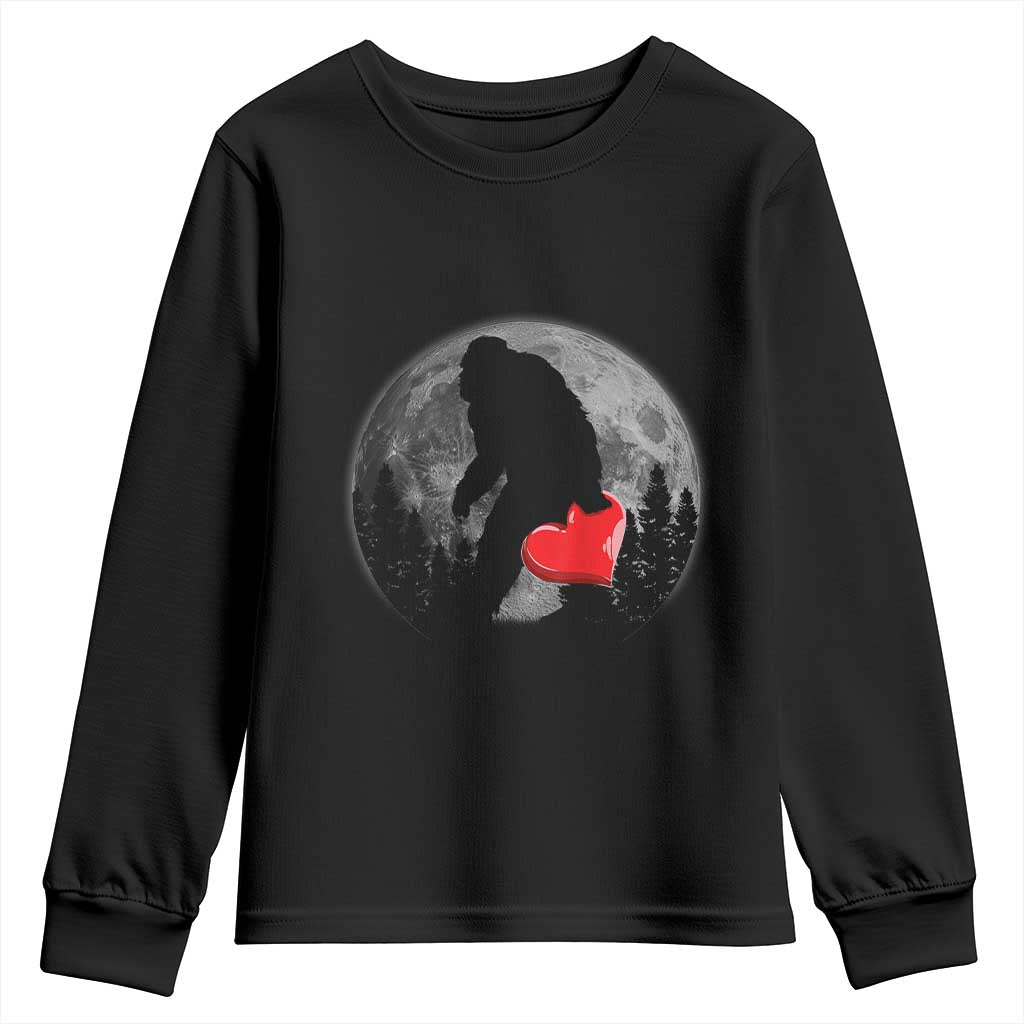Bigfoot Heart Valentines Day Youth Sweatshirt Funny Valentine Sasquatch Lovers TS10 Black Print Your Wear