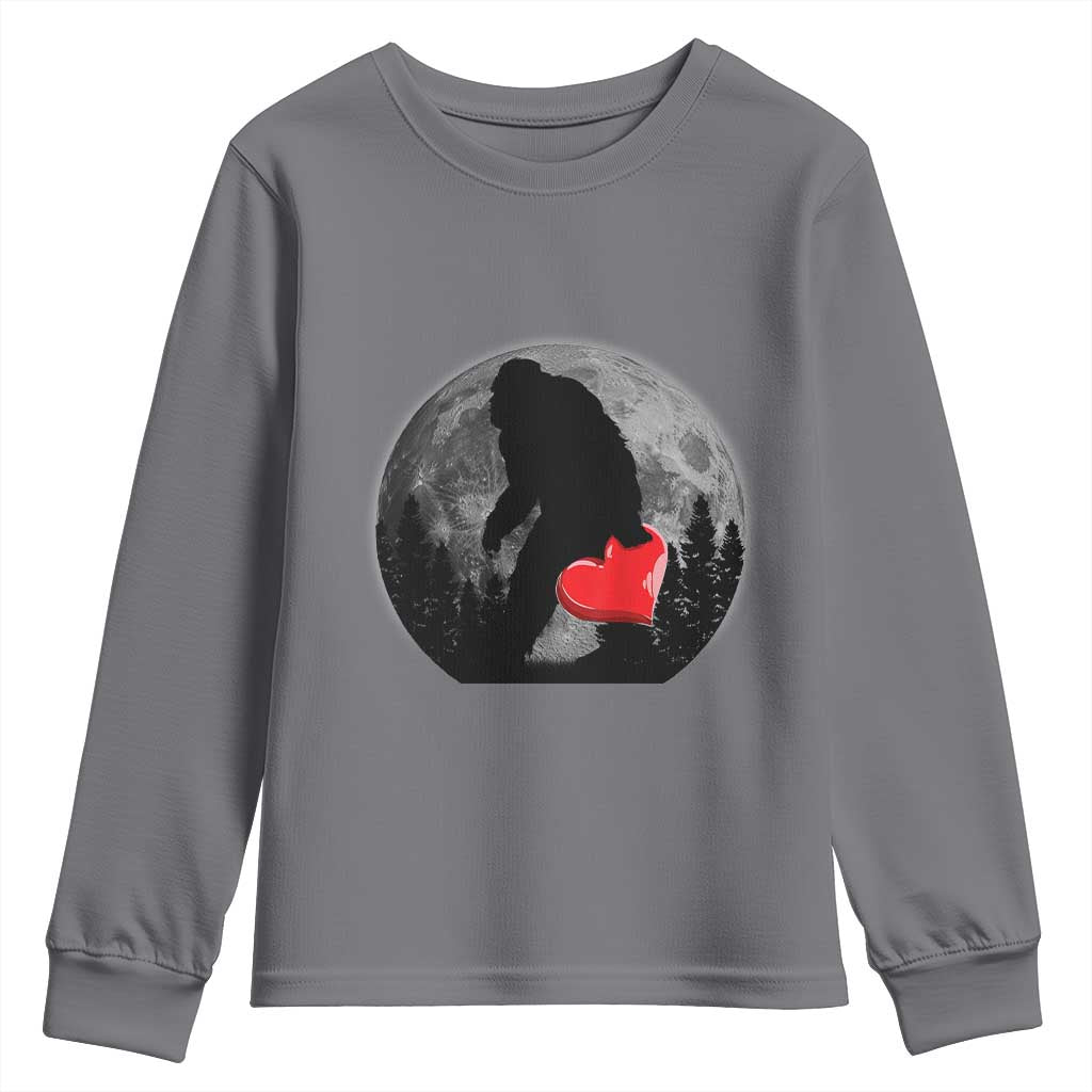 Bigfoot Heart Valentines Day Youth Sweatshirt Funny Valentine Sasquatch Lovers TS10 Charcoal Print Your Wear