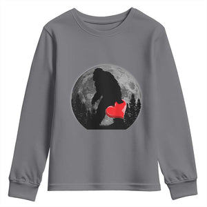 Bigfoot Heart Valentines Day Youth Sweatshirt Funny Valentine Sasquatch Lovers TS10 Charcoal Print Your Wear