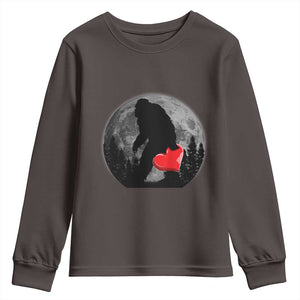 Bigfoot Heart Valentines Day Youth Sweatshirt Funny Valentine Sasquatch Lovers TS10 Dark Chocolate Print Your Wear