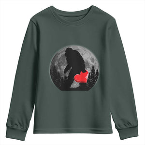 Bigfoot Heart Valentines Day Youth Sweatshirt Funny Valentine Sasquatch Lovers TS10 Dark Forest Green Print Your Wear