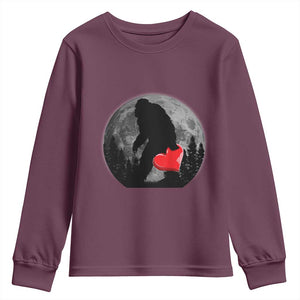 Bigfoot Heart Valentines Day Youth Sweatshirt Funny Valentine Sasquatch Lovers TS10 Maroon Print Your Wear
