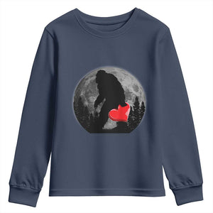 Bigfoot Heart Valentines Day Youth Sweatshirt Funny Valentine Sasquatch Lovers TS10 Navy Print Your Wear