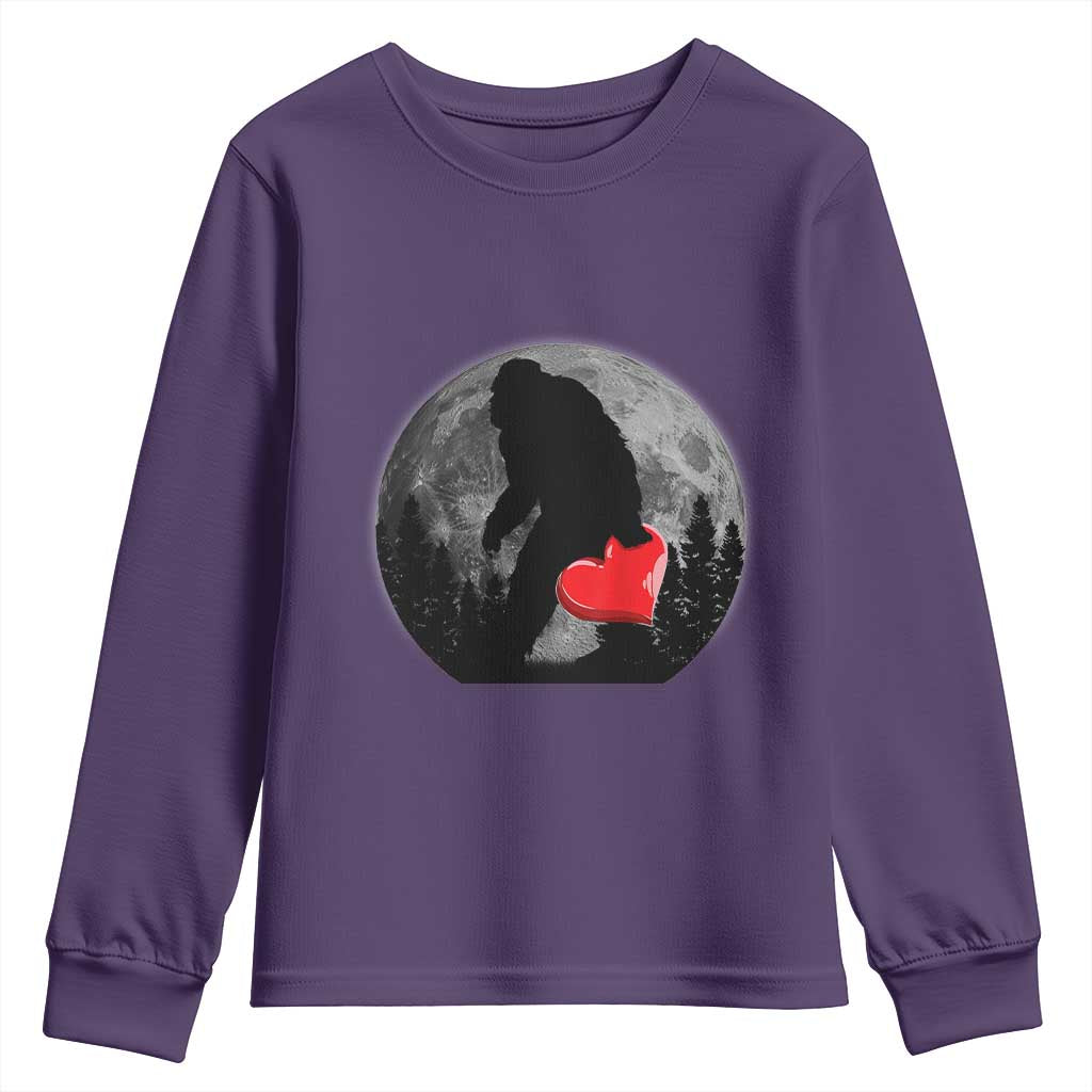 Bigfoot Heart Valentines Day Youth Sweatshirt Funny Valentine Sasquatch Lovers TS10 Purple Print Your Wear