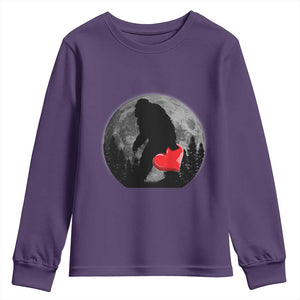 Bigfoot Heart Valentines Day Youth Sweatshirt Funny Valentine Sasquatch Lovers TS10 Purple Print Your Wear