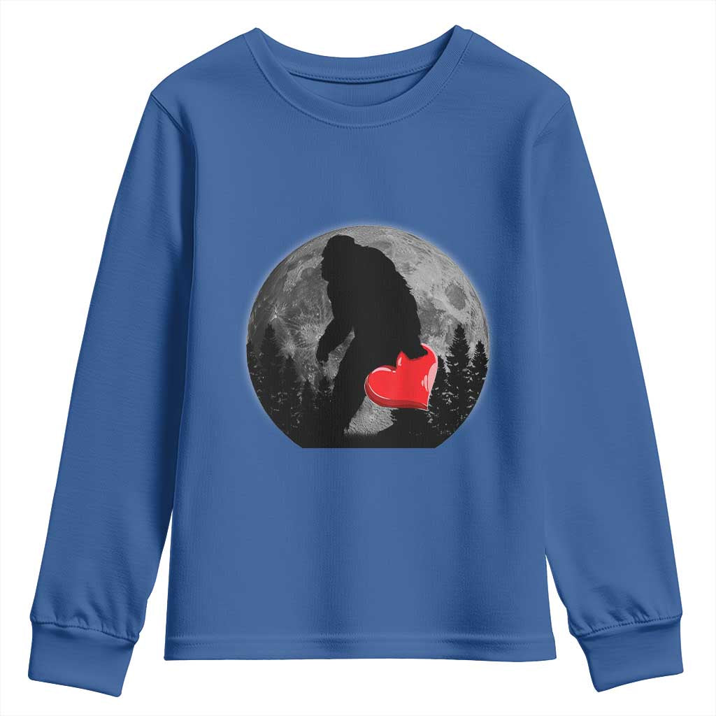 Bigfoot Heart Valentines Day Youth Sweatshirt Funny Valentine Sasquatch Lovers TS10 Royal Blue Print Your Wear