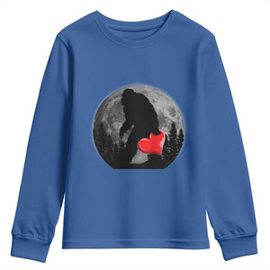 Bigfoot Heart Valentines Day Youth Sweatshirt Funny Valentine Sasquatch Lovers TS10 Royal Blue Print Your Wear