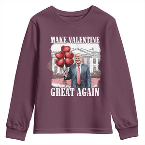 Happy Trump Valentines Day Youth Sweatshirt Daddys Home White House 2025 Make Valentine Great Again TS10 Maroon Print Your Wear