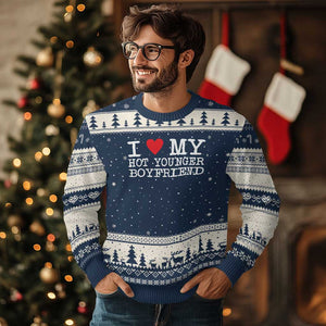 I Love My Hot Younger Boyfriend Ugly Christmas Sweater TS10 Navy Beige Print Your Wear