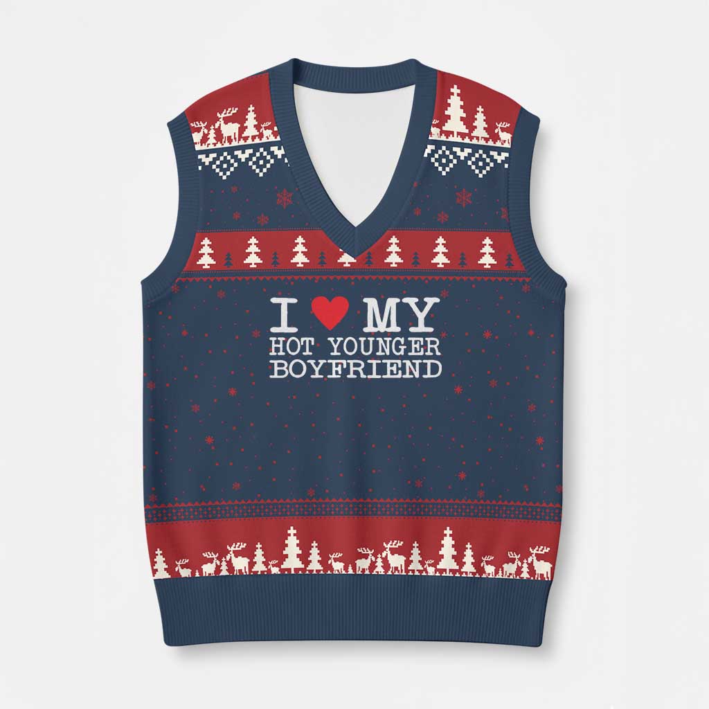 I Love My Hot Younger Boyfriend V-Neck Knit Sweater Vest TS10 Navy Red Print Your Wear