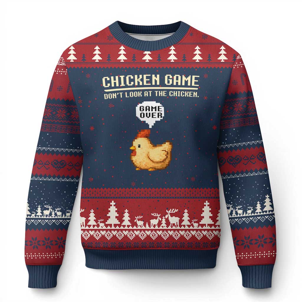 Funny Chicken Ugly Christmas Sweater Game Dont Look At The Chicken TS10 Navy Red Print Your Wear