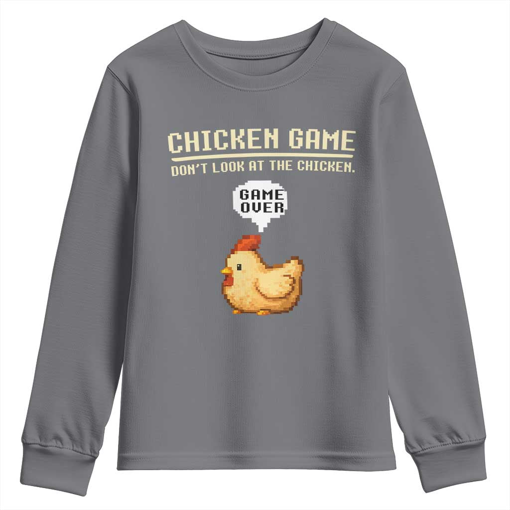 Funny Chicken Youth Sweatshirt Game Dont Look At The Chicken TS10 Charcoal Print Your Wear