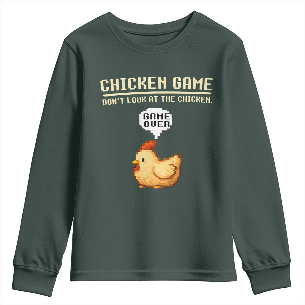 Funny Chicken Youth Sweatshirt Game Dont Look At The Chicken TS10 Dark Forest Green Print Your Wear