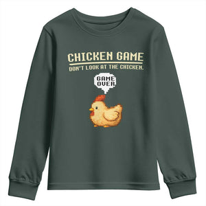 Funny Chicken Youth Sweatshirt Game Dont Look At The Chicken TS10 Dark Forest Green Print Your Wear